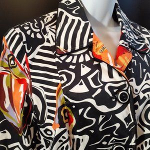 600 WEST Womens Jacket Blazer Geometric Abstract
